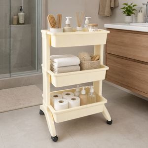 Three-Layer Plastic <b>Storage</b> <b>Cart</b> with Wheels for Living Room Multifunctional Organizer Rack Modern Style - Product Image 2