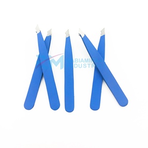 Pinza para cejas RMI Silver personalizada, color azul mate con recubrimiento en polvo y punta combinada. - Product Image 4