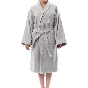 Peignoir unisexe de luxe en tissu éponge, manches longues, longueur genou, en coton doux avec ceinture, couleur unie, confortable et respirant pour l'hiver - Product Image 2