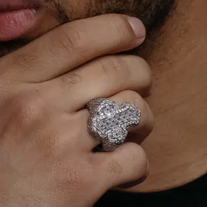 Anillo de Moissanita Iced Out con Cruz para Hombre, Plata de Ley 925 Sólida, Estilo Hip Hop, Banda de Declaración, Joyería con Diamantes de Laboratorio de Corte Baguette - Product Image 2