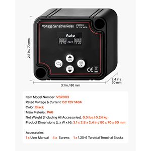 Isolatore per Doppia Batteria 12V 140 Amp Smart Manuale/Automatico VSR con Schermo LCD, Relè Sensibile alla Tensione per Sistemi Elettrici RV - Product Image 2