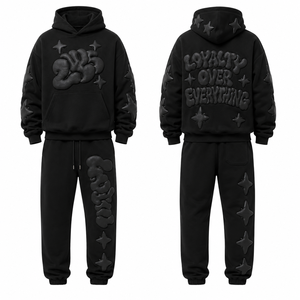 OEM Survêtement pour homme en coton épais, avec sweats à capuche à impression en relief et pantalons de jogging, coupe oversize, style streetwear, automne hiver, fabricant - Product Image 1