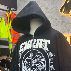 Fresh Material Trending Design Zipper Distressed Hoodie <b>Rhinestone</b> Zip up <b>Jacket</b> Acid Wash Men Fleece Streetwear Hoodie - Product Image 6