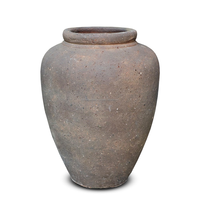 Vas Bunga Tanah Liat Terakota Rustic Besar, Ukiran Tangan Primitif, Tahan Lama, Gaya Wabi Sabi, untuk Rumah, Kebun, dan Dekorasi Farmhouse