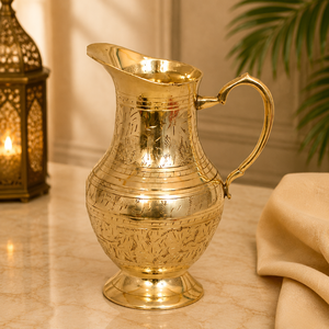 Superbe carafe à eau en cuivre avec couvercle et poignée, style vintage, bienfaits ayurvédiques pour la santé, vaisselle pour la maison, la cuisine et la salle à manger - Product Image 1
