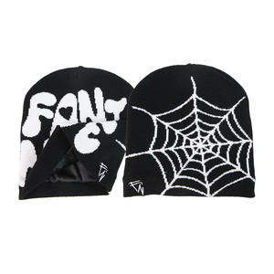 Low MOQ Custom Beanie Manufacturers All Over Print Jacquard Gothic Cuffless <b>Winter</b> <b>Cap</b> Knit Hat With Logo - Product Image 6