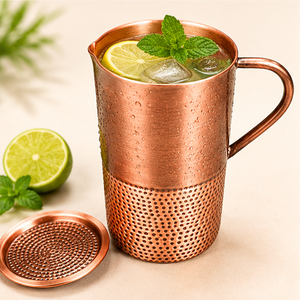 Carafe à eau en cuivre avec couvercle, artisanale, martelée, pichet ayurvédique pour les bienfaits détoxifiants, vaisselle traditionnelle indienne - Product Image 3