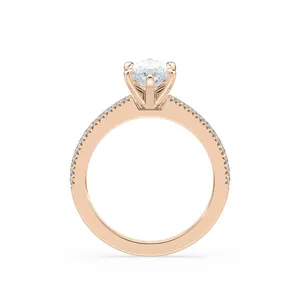Elegante Anillo de Compromiso con Diamante Corte Marquesa, Oro Rosa, Piedras Laterales Pavé, Anillo de Boda, Joyería Nupcial de Lujo, Regalo de Cristal Fino - Product Image 2