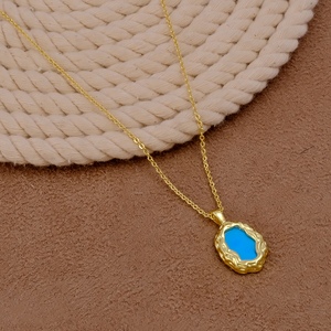 Pendentif en turquoise naturelle brute plaqué or, collier pierre de naissance de décembre, fait main, style bohème, superposé, bijoux délicats, cadeau R - Product Image 1