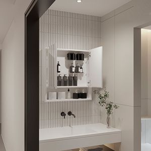 Armadietto Portamedicinali Rettangolare Bianco Manchester con Specchio per Bagni - Product Image 3