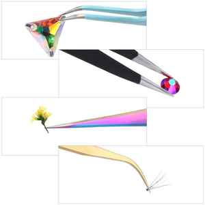 Ensemble de pinces de précision antistatiques ESD en acier inoxydable, pointe fine courbée, pour extensions de cils, application de strass - Product Image 5