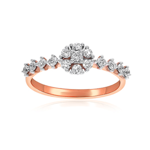 Exquisito Anillo de Compromiso de Oro Rosa de 14K con Diamantes, Delicado Motivo Floral con Diamantes Pavé Brillantes, Aura de Realeza - Product Image 3