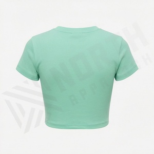 Top Corto de Manga Corta para Mujer, Estilo Urbano, Ajustado, de Algodón, Ropa Deportiva, Boutique, Ropa de Fitness, Gimnasio - Product Image 2