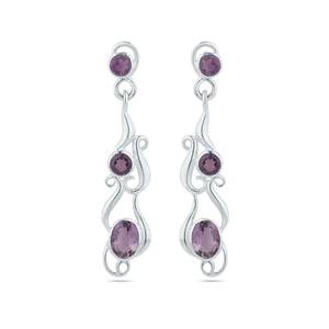 Natural Amethyst Gemstone Peace Design Silver Drop <b>Earrings</b> Handmade Wedding Gift Jewelry - Product Image 1