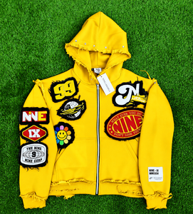 Sweat-shirt à capuche zippé personnalisé avec patchwork et appliqué graphique, style streetwear, poignets côtelés, vente en gros, fabricant de vêtements sur mesure - Product Image 5