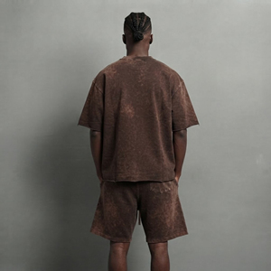 Ensemble streetwear t-shirt à manches courtes et short 100% coton lavé, respirant, confortable, style hip hop, pour homme - Product Image 3