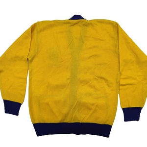 เสื้อคาร์ดิแกนถักไหมพรมสีเหลืองน้ำเงิน คอวี แขนยาว สำหรับผู้หญิง มีกระเป๋าและกระดุม ลายตัวอักษร สไตล์คลาสสิก - Product Image 5