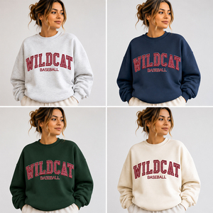 Sweat-shirt à col rond surdimensionné pour femme Wildcat Baseball, design brodé avec lettres, en polaire, vêtement décontracté - Product Image 6