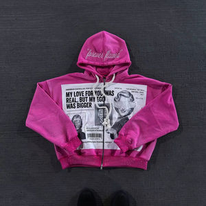 Sweat à capuche zippé unisexe OEM en molleton brossé 430 g/m² coupe ample vintage délavée pour homme, mélange de coton - Product Image 1