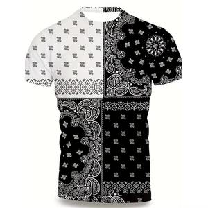 เสื้อยืดแขนสั้นพิมพ์ลายผ้าพันคอสีขาวดำสำหรับผู้ชาย ชุดกางเกงขาสั้นเข้าชุด 2 ชิ้น ชุดลำลองสไตล์สตรีทแวร์ - Product Image 3