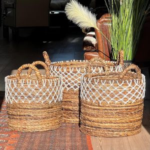 Handwoven Water Hyacinth Plant <b>Basket</b> Set Nordic Geometric Straw Flower Pot Cover Rustic Boho Home Living Room Decoration <b>Gift</b> - Product Image 3
