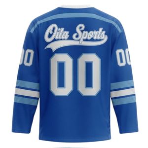 Camiseta Deportiva de Hockey sobre Hielo Sublimada en Azul Rey para Hombre, Cuello en V, Manga Larga, Uniforme Deportivo de Poliéster - Product Image 2