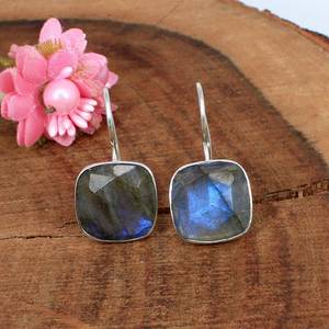 Natural Labradorite Faceted Cushion Shape Earrings 925 Sterling <b>Silver</b> Gemstone Earrings Boho Fashion Jewelry For Women Handmade - Product Image 5