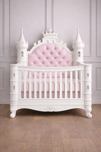 Cuna de Lujo Estilo Castillo de Princesa con Cabecera Acolchada – Muebles de Madera Sólida para Cuarto de Bebé Niña - Product Image 3