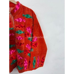 Women's Stand Collar Quilted Velvet Jacket Floral Embroidery Cotton Lining Quick Dry Feature Casual Boho Chic Design Rajasthan - Product Image 2