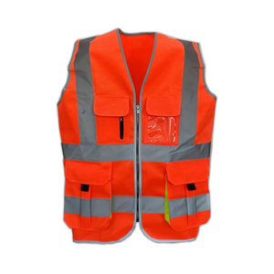 Chaleco de Seguridad Naranja de Alta Visibilidad con Franjas Reflectantes, Cierre de Cremallera, Múltiples Bolsillos, Unisex, Tejido de Poliéster - Product Image 1