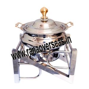 Hot Sale Restaurant Chafing Dish Round <b>Buffet</b> Stove Food Wramer Stainless Steel Chafing Dish With Brass Handle & Knob for Sale - Product Image 1