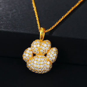 Pendentif en forme de patte d'animal avec incrustation de strass, collier en alliage plaqué or et argent, bijoux à la mode unisexe, cadeau - Product Image 3