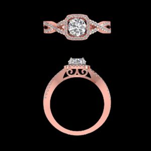 แหวนหมั้นทรงโอเวอร์ไซส์สีโรสโกลด์ประดับเพชรเม็ดกลมตรงกลางและดีไซน์เกลียวแบบอินฟินิตี้สำหรับผู้หญิง เครื่องประดับเจ้าสาว - Product Image 1