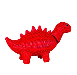 Red Dinosaur Shaped Rattan Storage <b>Basket</b> Animal Design Decorative Organizer <b>Wicker</b> Bag <b>Plant</b> Fiber Material Durable - Product Image 4