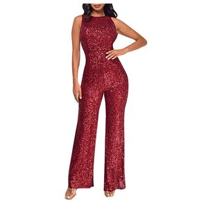 Mono de Fiesta para Mujer, con Lentejuelas, Sin Mangas, Cintura Alta, Largo, Cómodo, Ajustado, Diseño Único - Product Image 6