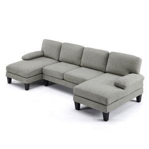 Divano Modulare a U Convertibile 4 Posti in Tessuto Chenille con 2 Chaise Longue Corte e Gambe in Plastica, Divano Letto per Soggiorno 111 - Product Image 1