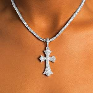Luxury Moissanite Cross Pendant Necklace 925 <b>Silver</b> Rhodium Plated <b>Box</b> <b>Chain</b> Unisex Everyday Wear Christian Jewelry - Product Image 1