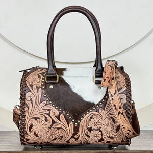 Genuine Tooled Cowhide Leather Sport Durable Western <b>Medium</b> Size Speedy Duffel Bag Floral Design Handcrafted Lady Shoulder - Product Image 4