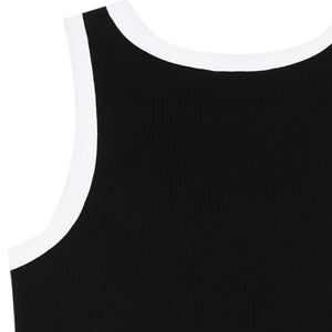 Custom Women's Black Ribbed Tank Top with <b>White</b> Contrast Trim Premium Cotton Sleeveless Casual Summer <b>Vest</b> OEM ODM Wholesale <b>Man</b> - Product Image 4