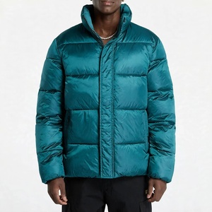Doudoune matelassée épaisse et brillante bleu sarcelle, veste d'hiver personnalisée, manteau chaud en duvet à col montant, coupe-vent entièrement zippé pour homme - Product Image 1