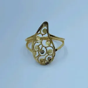 Exquisite 22K Gold Traditional <b>Statement</b> <b>Ring</b> for Women Featuring an Intricate Teardrop Filigree Design with Accents - Product Image 2