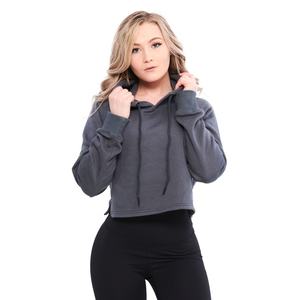 Sudadera con capucha recortada de Invierno para mujer OEM, forro polar de algodón con estampado de hojaldre bordado, forro antiretráctil, posición del logotipo frontal - Product Image 2