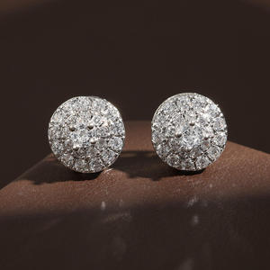 Boucles d'oreilles clous en or massif 14 carats plaqué or rose avec diamants taille brillant rond vintage, unisexe, bijoux de luxe pour mariage et soirée - Product Image 3