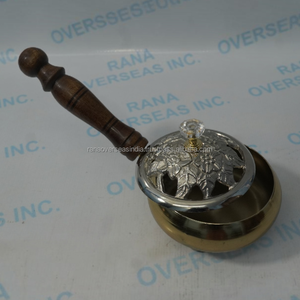Decorative Iron Incense <b>Burner</b> with <b>Silver</b> Plated Lid Wooden Handle Resin Charcoal Incense <b>Burner</b> for Indoor Use - Product Image 2
