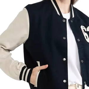 Veste universitaire en laine pour femmes avec manches en cuir imprimé lettres brodées taille XL vestes universitaires recadrées en gros 2026 - Product Image 4