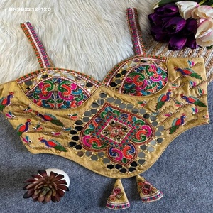 Modern Style Soft Silk with Embroidery & Hand Mirror work & Sleeveless & Fancy <b>Back</b> <b>Corset</b> Style Blouse Indian Supplier - Product Image 1