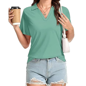 Hot Sale Premium Quality Women's Solid Green Short Sleeve Polo Shirt 100% Polyester Knitted Casual Breathable Regular Fit - Product Image 6