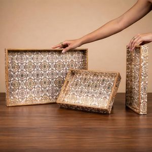 Bandeja de Servicio Rectangular de Madera de Diseño Elegante, de Grado Comercial, para Decoración y Servicio en el Hogar, en Venta - Product Image 2