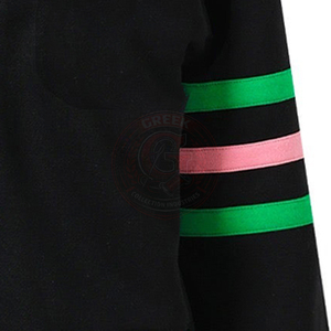 Cárdigan negro de hermandad con logo AKA de letras griegas, rayas rosas y verdes, cuello en V, tejido acrílico, mangas largas, suéteres para mujer. - Product Image 4