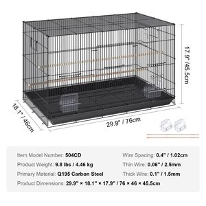 Gabbia per Uccelli in Acciaio da 30 Pollici per Pappagallini, Cacatua, Calopsittici, Agaporni e Canarini - Facile da Spostare, Confezione da 1 - Product Image 3